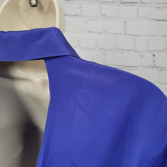 Rory Beca Blue 100% Silk Open Back Snap Closure Long Sleeve Top USA Small S - Picture 9 of 16